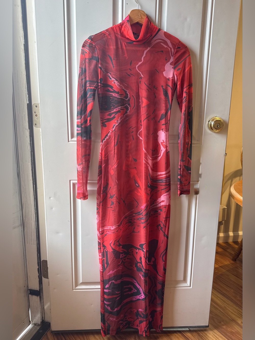 Kai Collective Gaia Maxi Dress Womens Small Sheer Mesh Abstract Multicolor NWT
